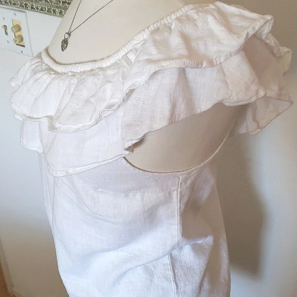 Next White Ruffle One Shoulder Linen Top Size 10 - Picture 3 of 9